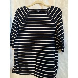 Chaps Womens 1X Black And White Striped‎ Top